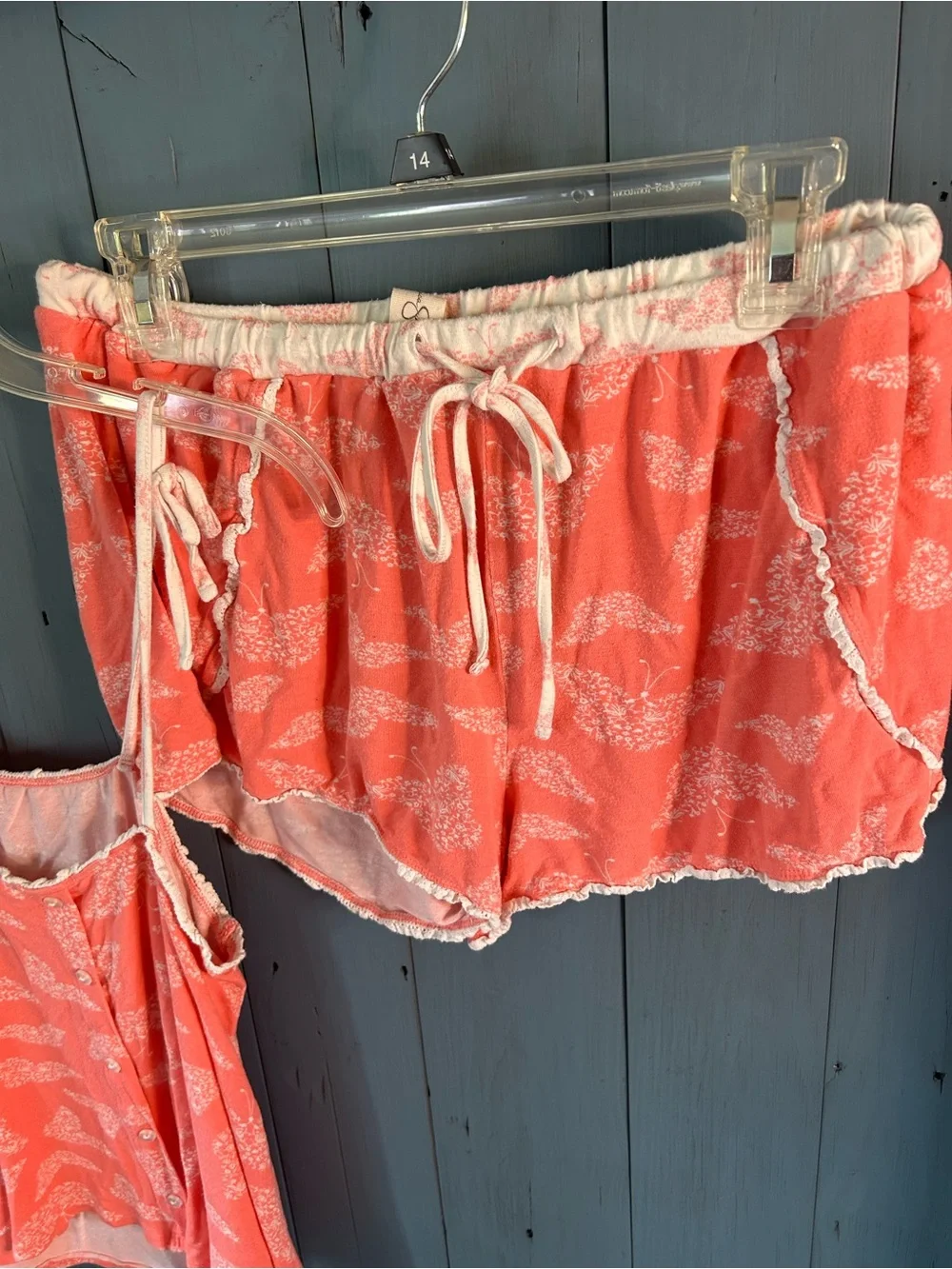 Jessica Simpson Coral Cami & Shorts Drawstring Waist w/ White Butterfly PJ Set L
